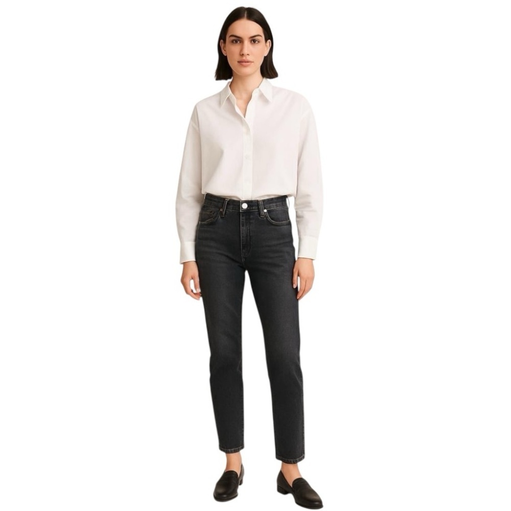 Trave Constance Straight Tapered Button Fly Jeans in Faded Black size 26